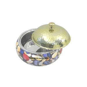 <b>Set</b> of Three Metal And Wooden Hotpot Hotel And Restaurant Food Supplies Casserole Round Shape Tabletop Dinnerware Food Warmer - Product Image 2