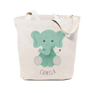 Personalized 12oz Thick Elephant Pattern Canvas Tote Bag Eco-Friendly Recyclable Fabric Beach Bag Daily Use Gift with Name - Product Image 1