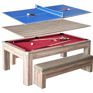 <strong>Multi</strong> <strong>Function</strong> 7 Ft <strong>Multi</strong> <strong>Game</strong> Pool <strong>Table</strong> Combo with Dining Top and Ping Pong Includes Benches for Home Storage and Accessories - Product Image 1