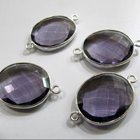 Conectores de Bisel de Doble Aro Facetados con Cuarzo Amatista en Forma Ovalada de Latón de 16-18mm, Elige el Color de Revestimiento para la Fabricación de Joyas