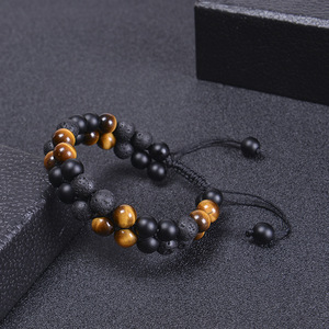 Braccialetto di protezione bracciale in pietra lavica agata occhio di tigre bracciale intrecciato a doppio strato regolabile con energia per gioielli da donna da uomo - Product Image 4