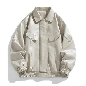 Veste d'hiver de style urbain en similicuir respirant écologique pour hommes, poches à col rabattu, fermeture éclair à ourlet élastique - Product Image 6