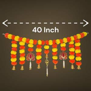 Suspension décorative multicolore artisanale avec fleurs de souci, ganpati, lotus et cloches pour mariages, festivals et décoration de la maison - Product Image 2