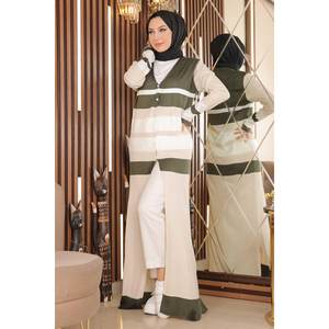 Vestido Casual Largo de Punto con Detalle de Botones y Patrón a Rayas Crochet - Product Image 4