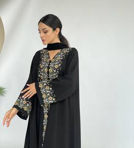 Abaya en soie indienne à manches longues, anti-plis, faite à la main par des designers, best-seller 2024, pour adultes, vêtements musulmans traditionnels - Product Image 5