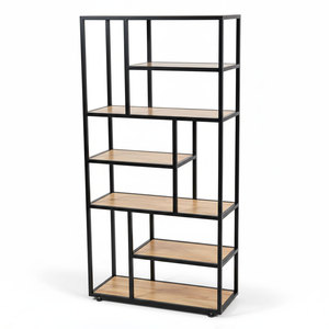 Étagère décorative modulaire en bois de caoutchouc de style design industriel KTB68069 avec structure en fer, autoportante, 75x32x150 (cm) - Product Image 3