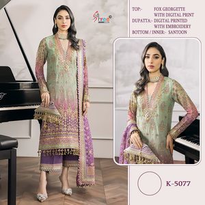 Belle Robe Style Moderne Porter Renard Georgette Impression Numérique Salwar Suit & Dupatta Avec Broderie Lourde Travail Femme Mode - Product Image 5