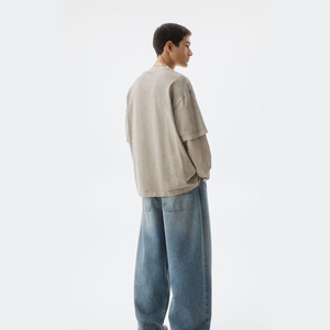 วินเทจโลโก้ที่กําหนดเองแขนสองชั้นธรรมดาเสื้อยืดผู้ชาย O คอ Oversize แขนยาวกรดล้างเสื้อยืดสําหรับขายในขั้นต่ําขั้นต่ํา - Product Image 2