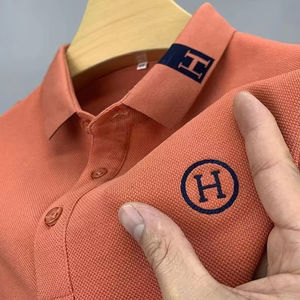 High Quality <b>Men</b> Branded Polo <b>T</b>-<b>shirt</b> Customized Logo Embroidery Solid Contrast <b>Collar</b> Short-sleeved Polo <b>Shirts</b> For <b>Men</b> - Product Image 1