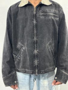 Vestes pour hommes Veste Detroit avec col en velours côtelé Fermeture éclair Vêtement de travail personnalisé Toile de canard Trucker 12oz Veste bomber Detroit de travail - Product Image 4