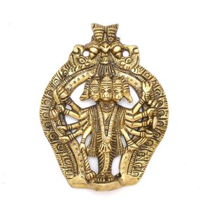 Ídolo Tradicional de Latón de Hanuman con Diseño Panchmukhi para Colgar en la Pared, Decoración para Diwali - Product Image 1