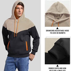 Sudadera con capucha de lana con bloque de color informal para hombre con bolsillos Sudadera de invierno para ropa de calle - Product Image 4