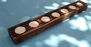 <b>Wood</b> 7 Candles Holders Tray Handmade16.5" <b>Length</b> Wooden Tealight Candles Holder Bar Farmhouse Bathroom Decor Centrepiece - Product Image 5