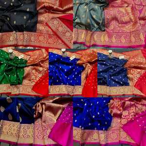 Sari di seta Katan indiani e pakistano che tessono sari di seta Jacquard con Butti All Over - Product Image 3