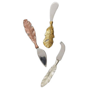 Haute qualité en gros argent coupe-fromage beurre épandeur fourchettes plume Design poignée avec 3 couleurs différentes en acier inoxydable - Product Image 1