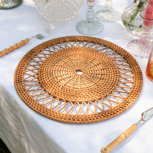Handwoven <b>Round</b> Rattan <b>Placemats</b> for Dining Table Natural Wicker Charger Plate Mat Eco-Friendly Table Decor Made in Vietnam - Product Image 4