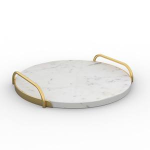 Plateau de service rond en marbre de qualité supérieure avec poignées en métal poli en laiton Organisateur de bureau et pièce décorative pour bureau ou décoration intérieure - Product Image 2