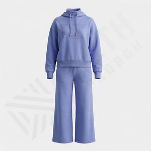 Ensemble de survêtement polaire à capuche 100 % coton pour femme, couleur unie, coupe régulière, short de course oversize, tenue de sport personnalisée pour l'hiver - Product Image 1