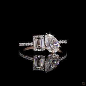 Toi Et Moi 2.30ct Anillo de diamantes de dos piedras Anillo de compromiso de corte de pera y esmeralda de oro rosa sólido de 14K para aniversario - Product Image 2