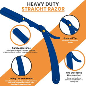 Maquinilla de afeitar de borde recto de peluquero profesional azul con 100 cuchillas de paquete 100 por ciento de acero inoxidable POR ANAAIF - Product Image 1