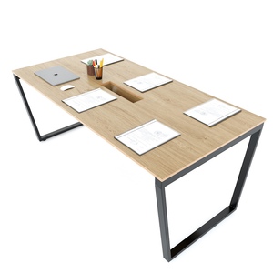 Ministral Design 180x90cm Meeting <b>Table</b> with Iron Trapeze Legs Melamine-Coated Plywood for Hotels and <b>Offices</b> HBTC042 - Product Image 1