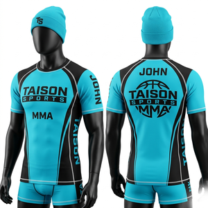 Rashguard de MMA Premium de 250 GSM, Poliéster y Spandex, Azul y Negro con Paneles en Contraste, Sublimación, Logotipo Personalizado, Ajuste de Compresión - Product Image 3