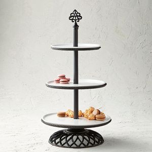 Elegant aluminum 3 <b>tier</b> <b>cake</b> <b>stand</b> with tall silhouette and classic tray design great for <b>cake</b> shops or private dinner parties - Product Image 2