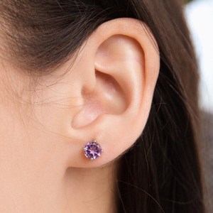 Round Cut Lavender Amethyst <b>Stud</b> <b>Earrings</b> Purple Gemstone 6mm Prong <b>Set</b> For Women 925 Sterling <b>Silver</b> February Birthstone Grace - Product Image 2