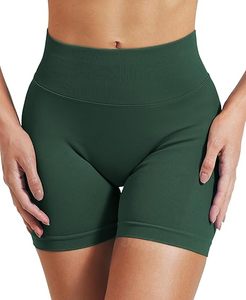 Women's Mid-Waisted Canvas Gym Shorts Breathable Biker Style <b>Tummy</b> <b>Control</b> 100% Cotton Yoga Athletic Workout Hot Plain Dyed - Product Image 5