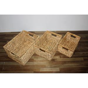 ตะกร้าเก็บของแบบสานพร้อมหูจับ กล่องจัดระเบียบตกแต่ง ตะกร้าหวาย ตะกร้าผักตบชวาสำหรับเก็บของ - Product Image 6