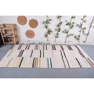 Alfombra a rayas blancas de estilo turco Vintage moderno 4,3X9 pies tejido plano de lana con respaldo de látex para sala de estar nuevo producto - Product Image 1