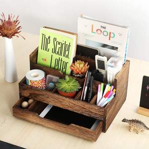 Wood <b>Desk</b> Organizer with <b>Drawer</b> Vintage File Organizer for Office Supplies Storage & <b>Desk</b> Accessories Great for Office Desktop - Product Image 4