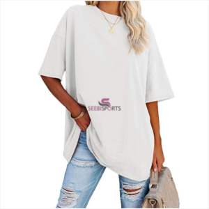 Camisetas de gran tamaño para mujer, camisetas de media manga con cuello redondo, Túnica de algodón - Product Image 2