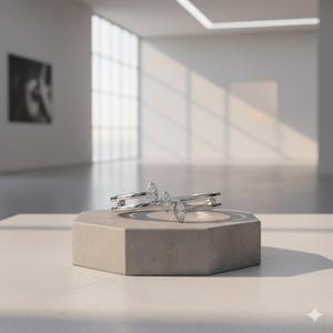 Bague tendance pour femme en argent sterling 925 avec pierres rondes brillantes en oxyde de zirconium, sertie pavé, design géométrique - Cadeau pour le bureau ou les soirées - Product Image 6