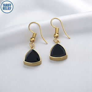 Latest Arrival Trillion Cut <b>Earrings</b> <b>Black</b> Onyx Gemstone Sterling Silver Gold Plating Drop <b>Dangle</b> Design for Women - Product Image 1