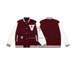 Customizable Maroon <b>White</b> 100% Wool Windproof Breathable Horn Button Varsity <b>Jacket</b> MSWVJ052 Fast Delivery for Winter Use - Product Image 3