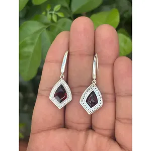 Natural Garnet Drop Earrings 925 Sterling Silver Handmade Fine Gemstone Jewelry Wholesale Supplier - Product Image 1