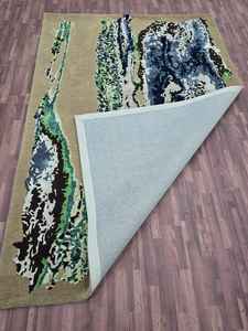 Alfombra Oushak azul marino 9x12 Alfombra grande otomana turca con patrón abstracto Alfombra turca de gran tamaño estampada en beige - Product Image 2