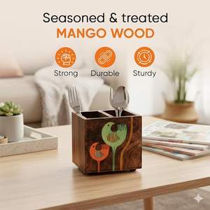 Porte-cuillères en bois imprimé pour ustensiles de cuisine, support décoratif en bois imprimé avec motifs classiques - Product Image 5