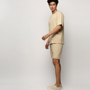 Venta al por mayor de moda de verano para los hombres de alta calidad de 280 gramos de tela de algodón camiseta doble conjunto Casual y transpirable conjunto de dos piezas - Product Image 2