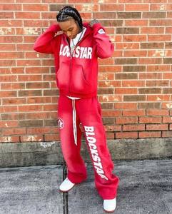 ชุดเซ็ตเสื้อฮู้ดและกางเกงวอร์มทรงขาบาน ผ้าหนานุ่ม ระบายอากาศได้ดี สไตล์วินเทจ พร้อมโลโก้แบบดิสเทรส สำหรับการฝึกซ้อม - Product Image 1