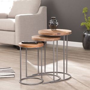 <b>Folding</b> nesting <b>tables</b> with wooden finish and ergonomic shape for practical home usage and quick deployment - Product Image 1