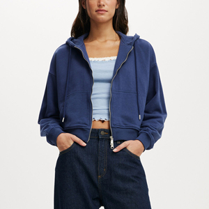 เสื้อฮู้ดครอปพิมพ์ลายด้านหน้าแบบซิปสำหรับผู้หญิง สไตล์สตรีทแวร์ฤดูหนาว ทรงหลวมไหล่ตก ผ้าฝ้าย 100% ระบายอากาศได้ดี ไม่เป็นขุย - Product Image 1