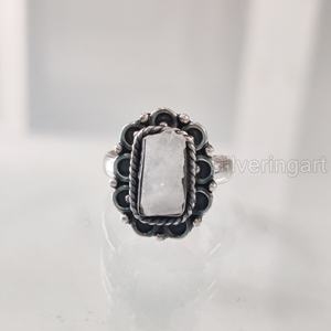 Bijoux en pierre brute bague pour femme pierre de lune arc-en-ciel naturelle pierre précieuse juin pierre de naissance bohème bande bijoux bague en argent Sterling 925 - Product Image 3