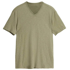 Camiseta Orgánica con Cuello en V, Azul Claro, Ajustada, Camiseta con Cuello en V para Hombre, Premium, Ajustada, de Gamuza - Product Image 5