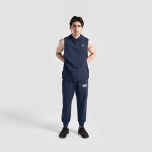 Perform Vintage Hooded Tank <b>Navy</b> Solid Color Muscle XL Regular Fit Breathable Knitted Polyester Cotton Spandex Blank Printed - Product Image 4
