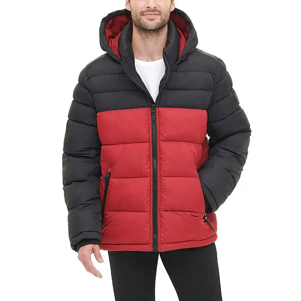 Nouvelle arrivée doudoune d'hiver Veste bouffante pour hommes à la mode avec logo personnalisé Veste bouffante rembourrée à capuche brillante