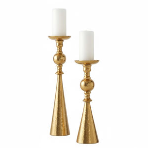 Vintage Gold Metal <b>Candle</b> Holders Set Of 2 Handmade Antique Brass Hammered <b>Tapered</b> Candlestick Stand For Home Wedding Decor - Product Image 1