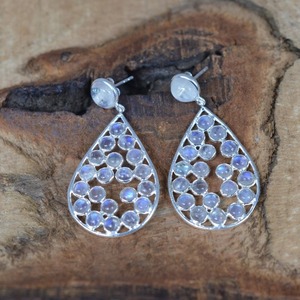 925 solide en argent Sterling femmes boucles d'oreilles pierre de lune pierres précieuses bijoux à la mode cadeau parfait donnant pour amoureux - Product Image 3