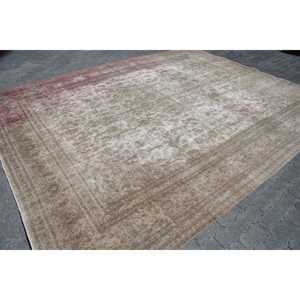พรมวินเทจตุรกี ขนาด 9.7x12.2 ฟุต พรมขนสัตว์สีเทาลายนามธรรม - Product Image 3